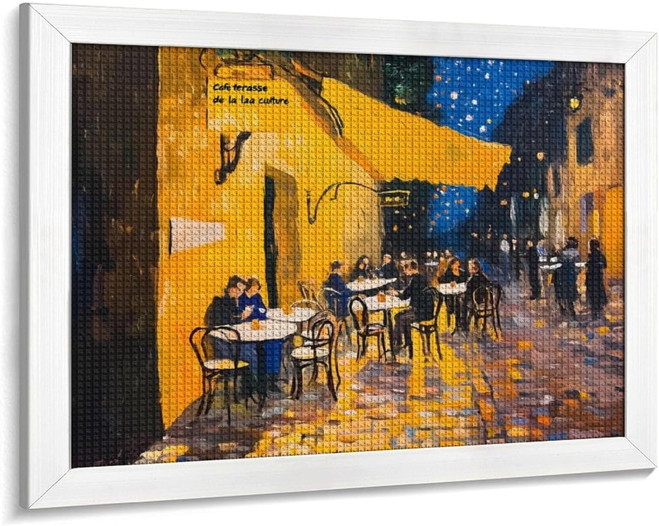 Cafe Terrace at Night Printed Diamond 5D Painting Kits DIY Full Drill Crafts for Home Wall Decor 16x20 Inch White Wood 50 * 40cm