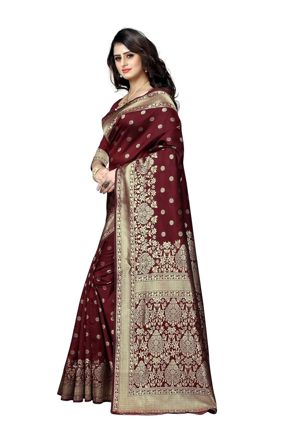 C J Enterprise Women’s Kanjivaram Silk Sari Pure Banarasi Soft Silk Sarees With Blouse Piece For Wedding (Pari100-51)