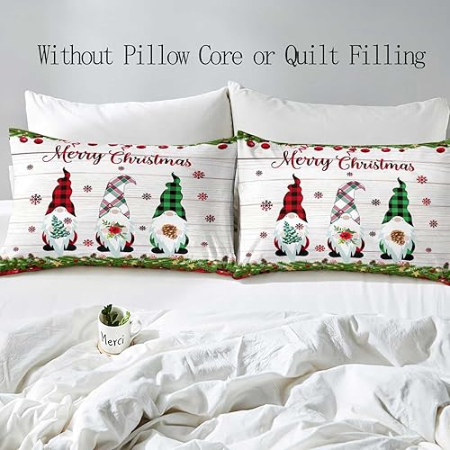 Miniatura 4 de LUVIVIHOME Funda de edredón de 3 piezas con diseño de gnomo de Navidad tamaño matrimonial funda de edredón blanca ropa de cama para niños bolas de