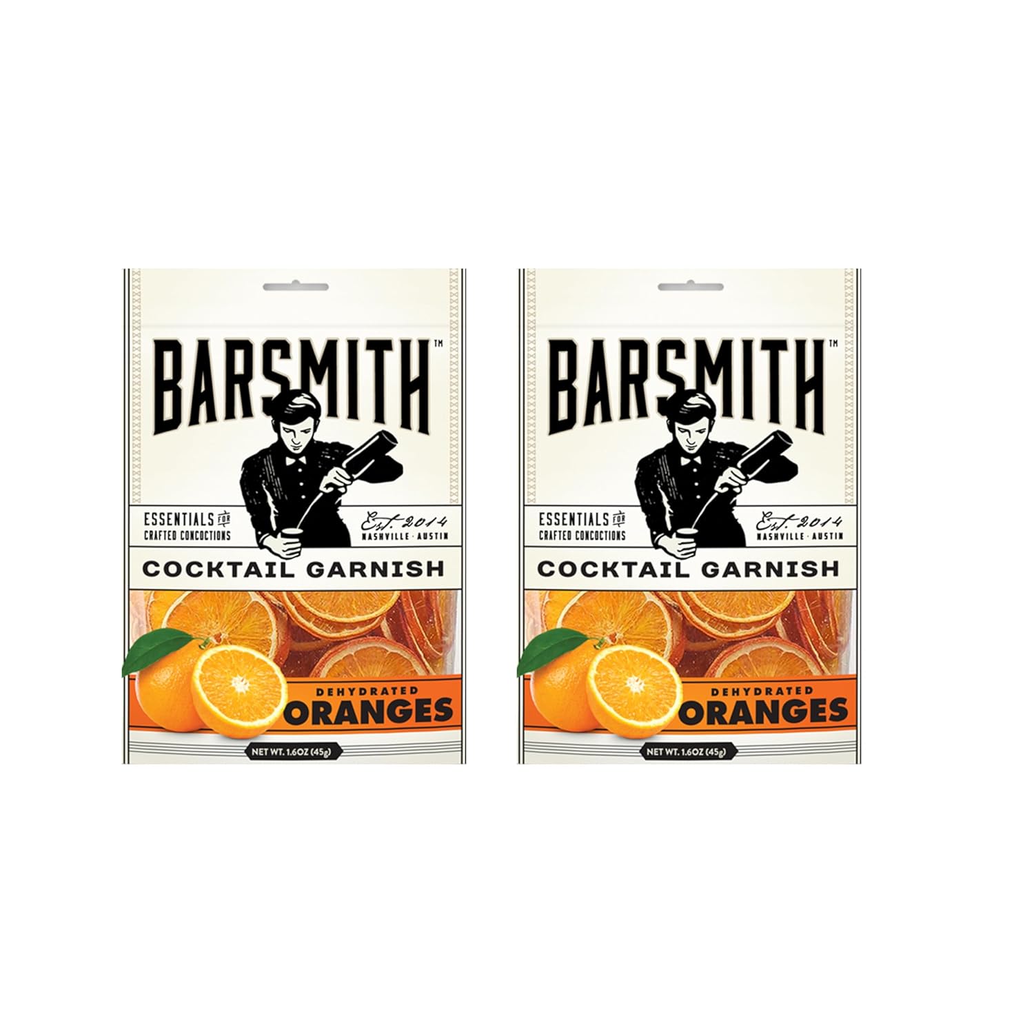 Barsmith Dehydrated Orange Slices (1.6oz) - Real Orange Garnish for Cocktails, Mocktails, Tea & Baking - Zesty Citrus Flavor - Pack of 2