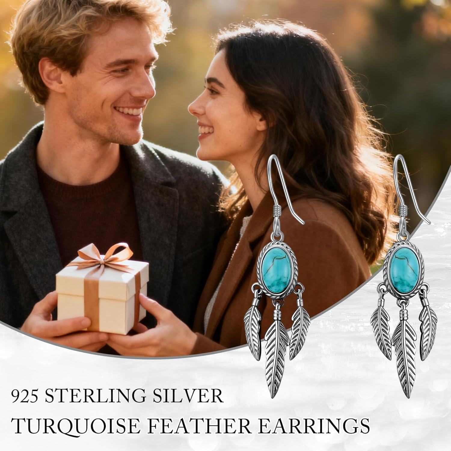 Genuine Turquoise Feather Earrings 925 Sterling Silver Feather Dangle Drop Earrings Boho Vintage Leaf Hook Earrings Western Jewelry Gifts for Women - Image 7