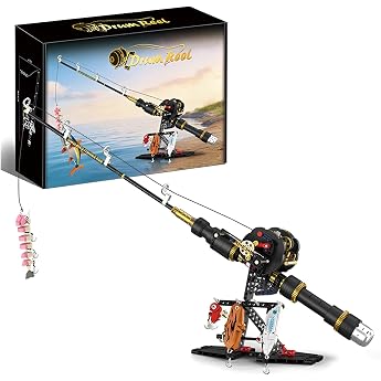 Drum Reel Fishing Rods Building Blocks Kit with Moving Reel Baits