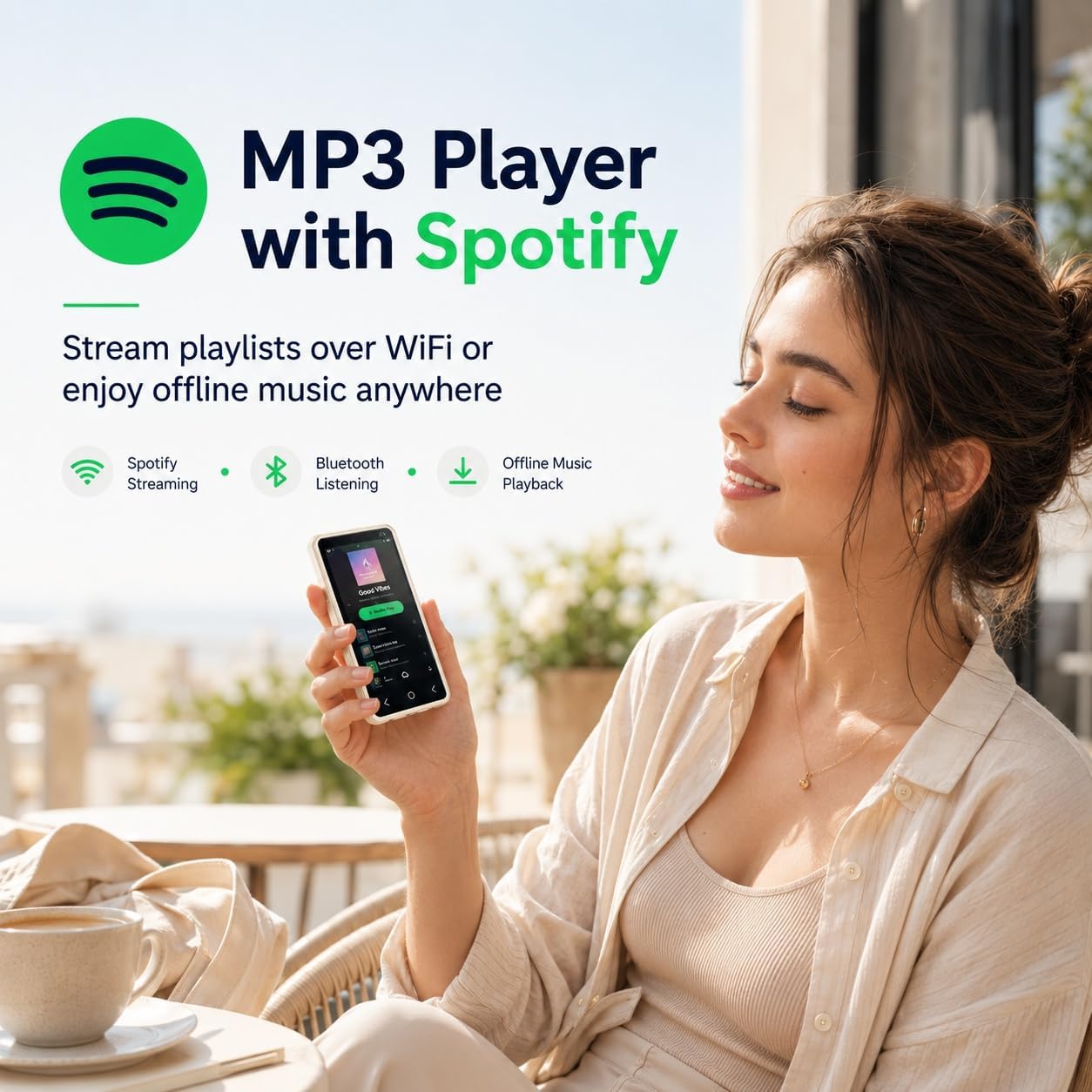 HIFI WALKER G7 MP3 MP4 Player, White Portable Media Player with 144GB Memory, Android Interface, Bluetooth WiFi, 4 Inch Touch Screen, Speaker and Camera image 2