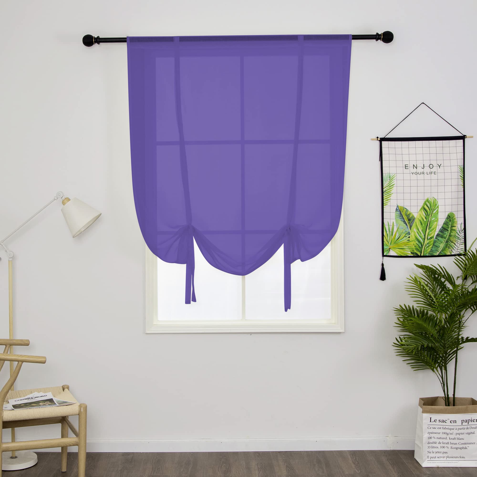 SIMPVALE 1 Piece Roman Blind Translucent Tulle Curtains Vertical Rod Pocket for Bedroom Kitchen Living Room Dark Purple Width 80 cm x Height 140 cm