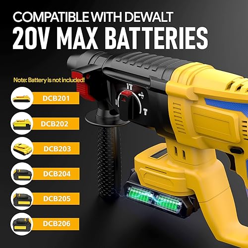 Miniatura 8 de SDS - Martillo giratorio inalámbrico compatible con batería Dewalt de 20 V, sin escobillas, taladro giratorio SDS para hormigón, mampostería,