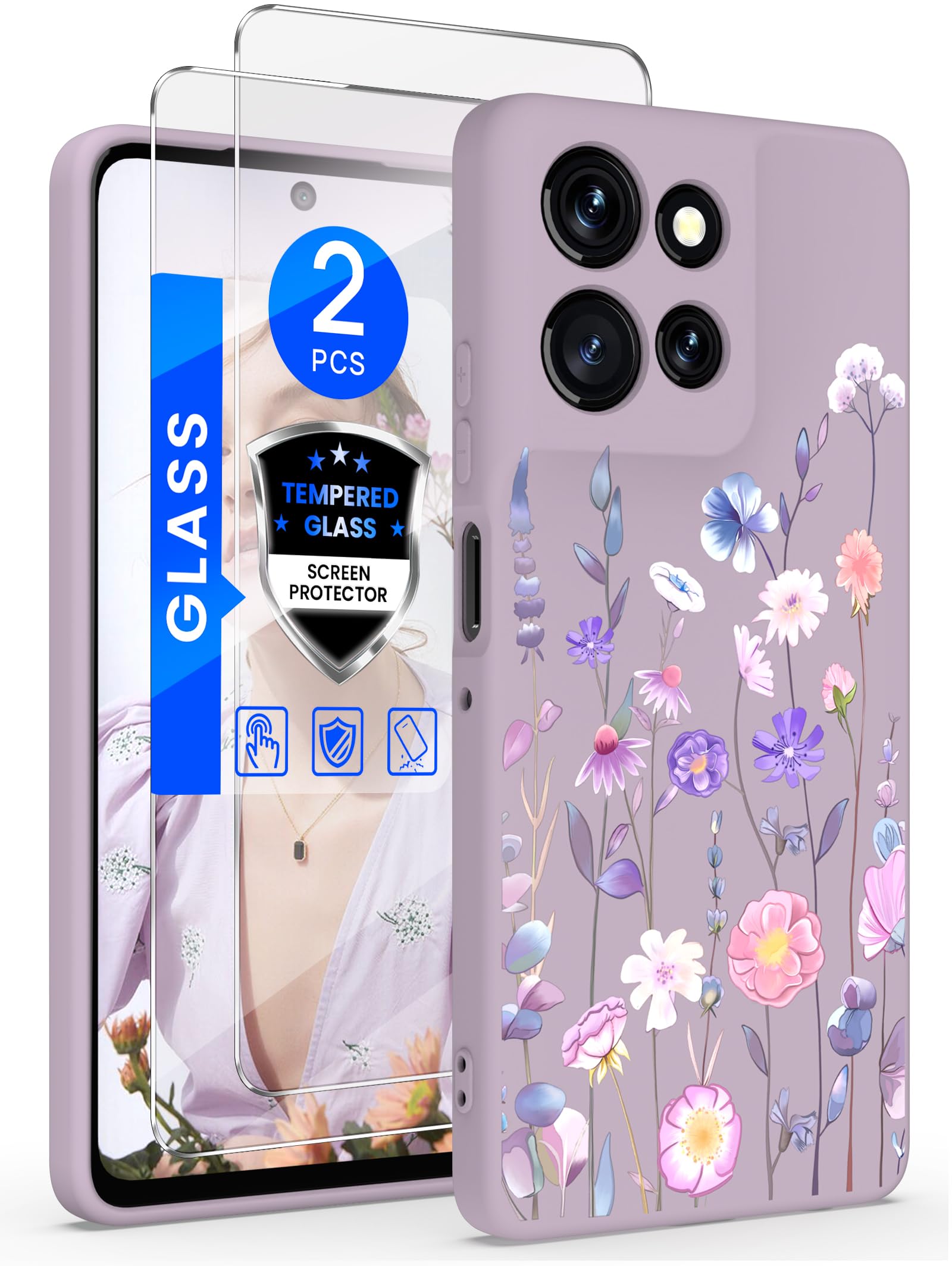 For Moto G 2025/2026 Case: Women Girls Flower Floral With Screen Protector Flexible TPU Rubber Phone Cover For Moto G Play 2026 Case(Big Sun Flower - View #2