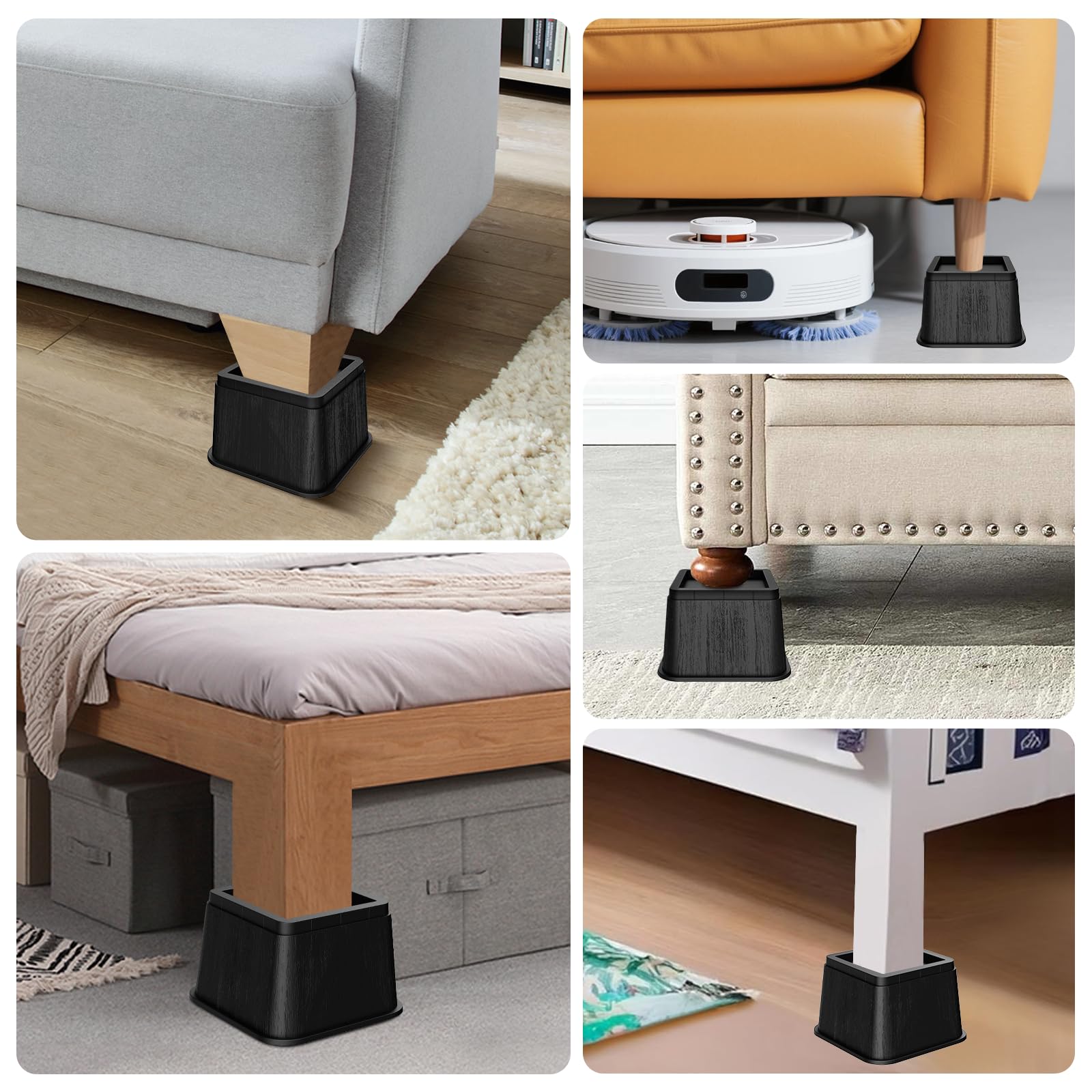 MYMULIKE Rialzi per letto da 12,7 cm, sovradimensionati per gambe fino a 14 cm, supporto resistente 2721,6 kg, impilabili, robusti sollevatori per dormitori universitari, divani, tavoli, scrivanie