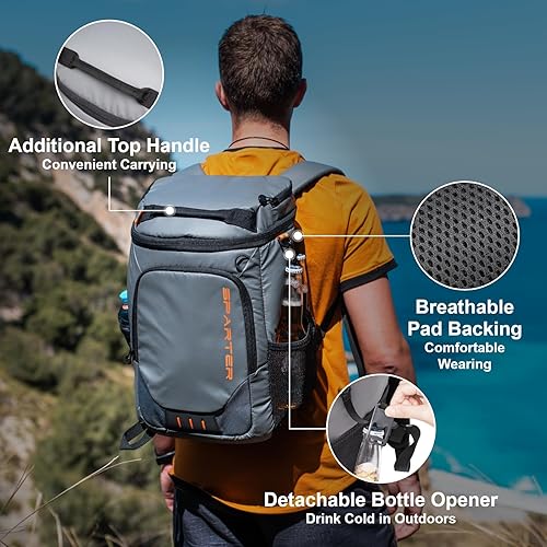 Miniatura 70 de SPARTER Mochila térmica aislada a prueba de fugas de 33/49 latas, 2 compartimentos aislados, bolsa térmica, portátil, ligera, para playa, viajes
