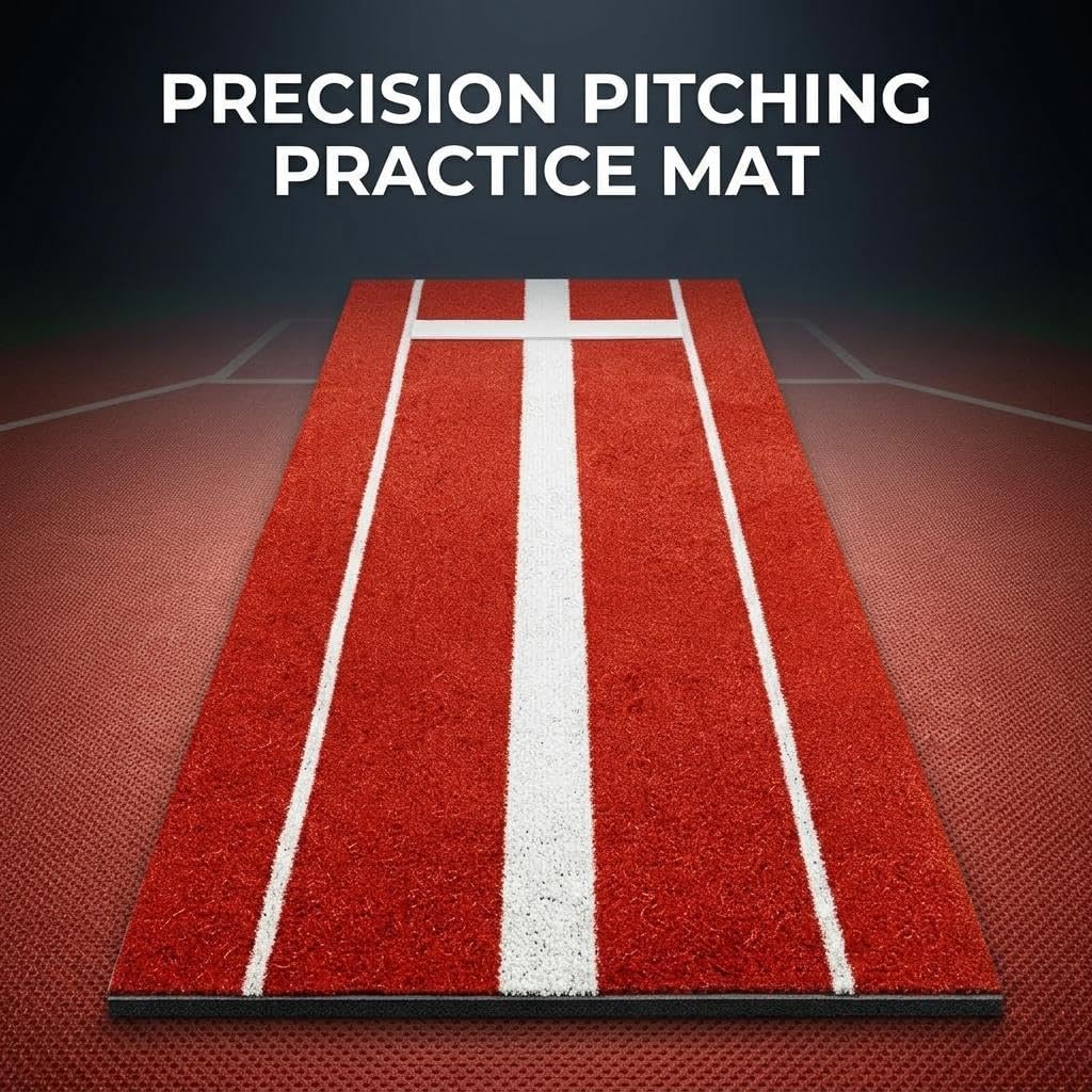 Softball Pitching Mat - Antifade Turf, Antislip Foam Backing -10 x 3 FT Baseball Training Mat Pitchers Practice for Outdoor - Red