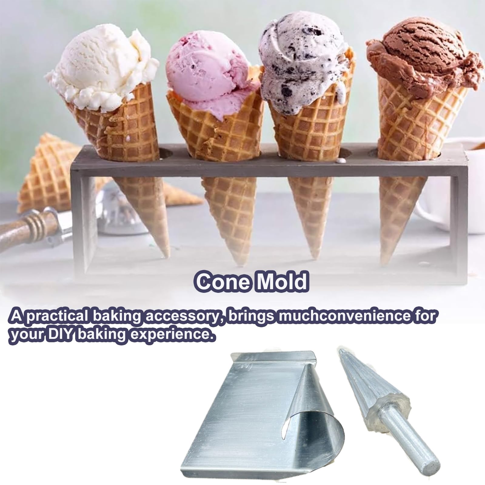 Molde de cono de helado con mango cómodo para hacer gofres de helado, prototipado rápido, molde cilíndrico de rollo de 50 mm