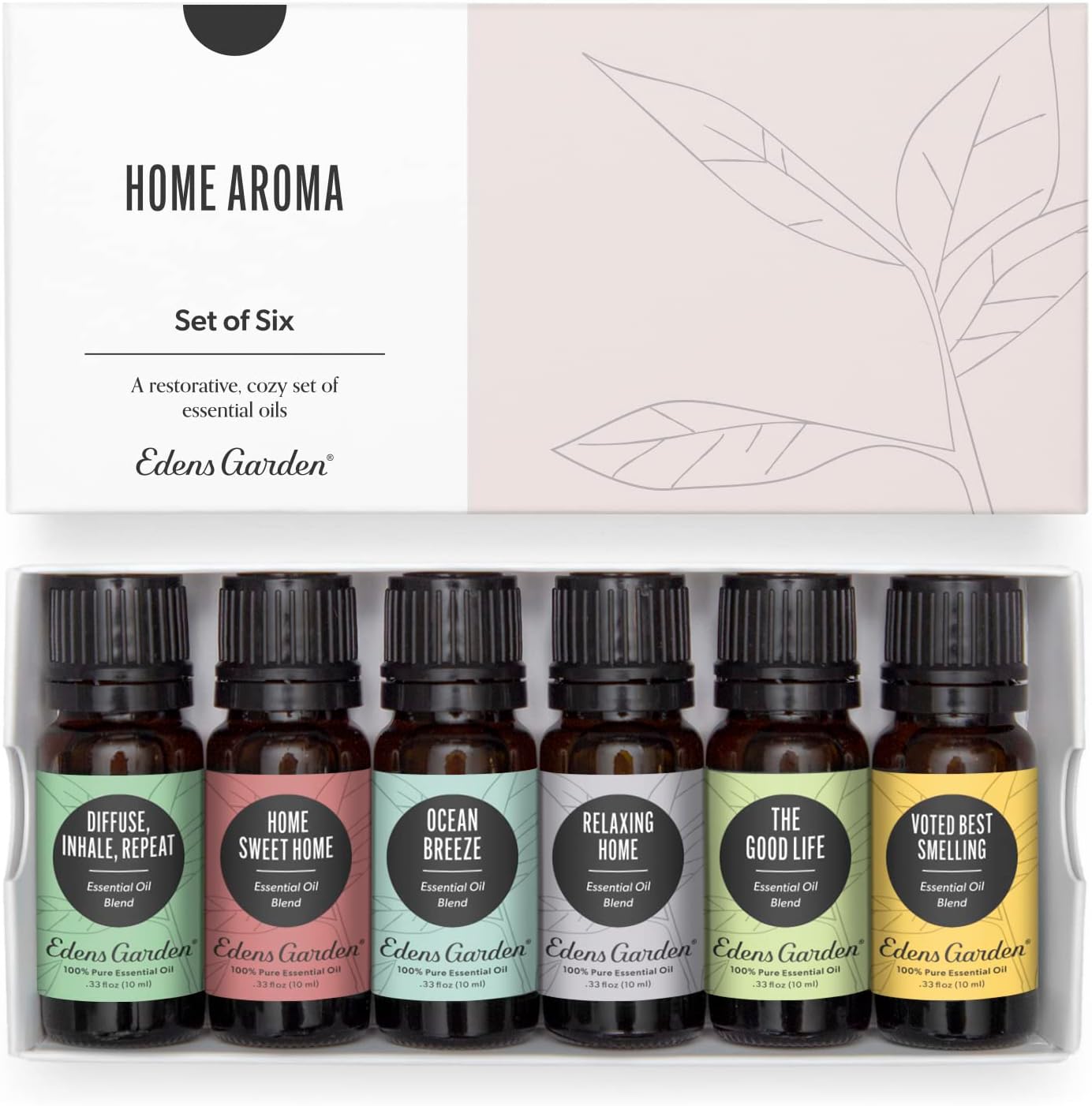Edens Garden Essential Oils Home Aroma 6 Set – 100% Pure Therapeutic Grade, Natural & Fragrance Oil Free Aromatherapy Scents - Oil for Candle Making, Diffusers & Home Relaxation, 10 ml/ 6 Pack