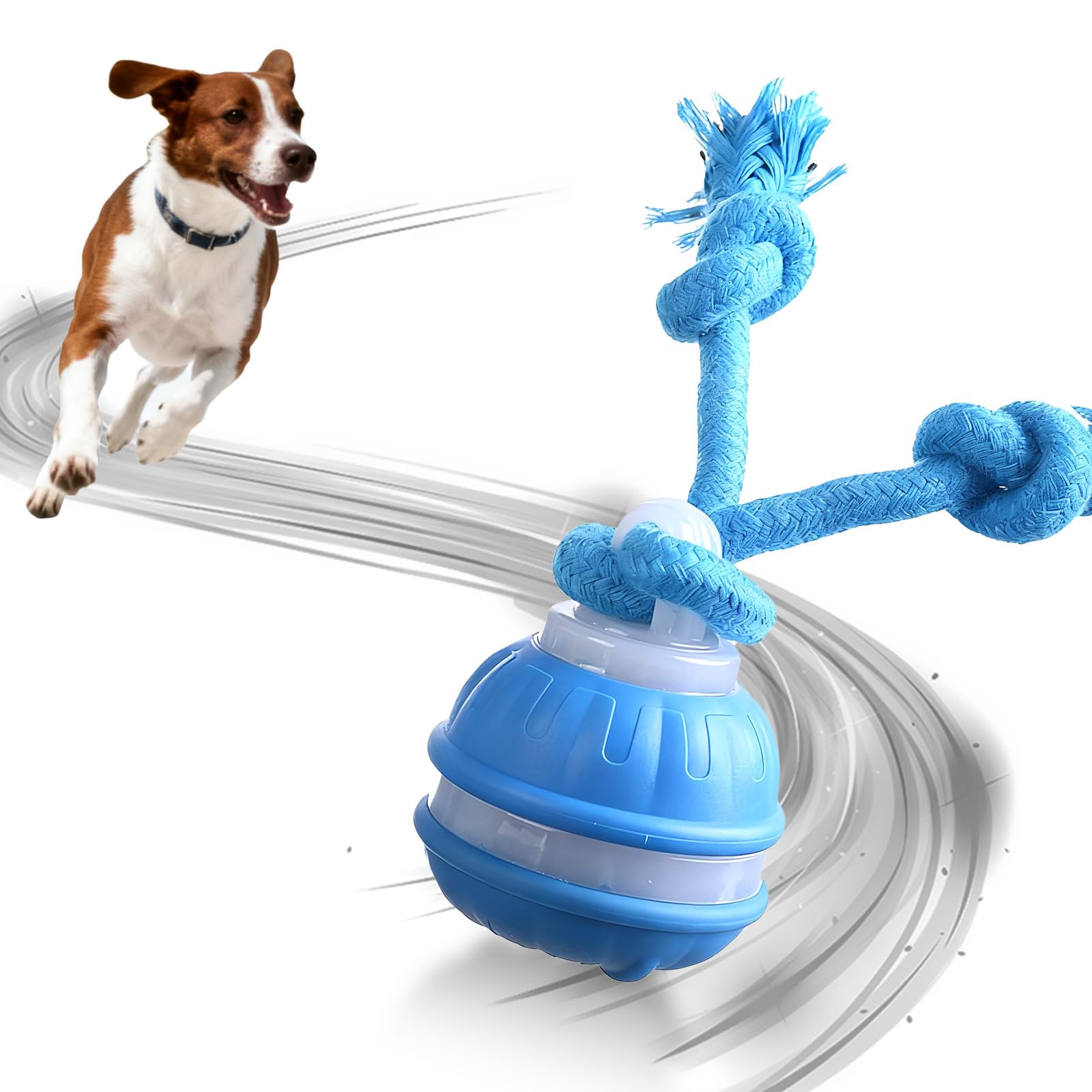 PEAMOO Interactive Dog Ball Toys,Automatic Active Rolling Balls for Small Medium Dogs Cats, Smart Moving Dog Ball with Tail, Rechargeable Self-Rolling Ball for Puppy/Small/Medium (blue)