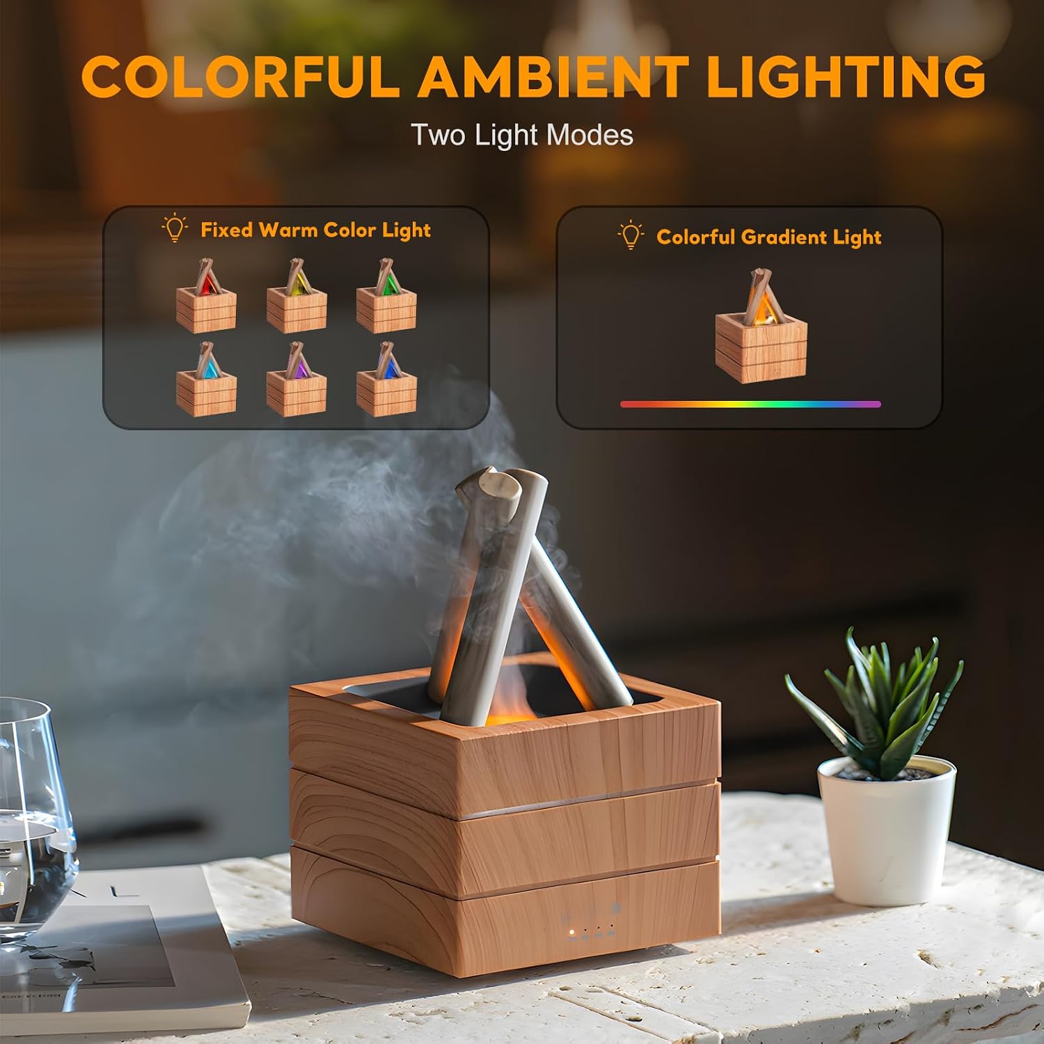 Campfire Flame Fire Diffuser, Bonfire Aromatherapy Essential Oil Diffuser, 280ml Wood Cool Mist Humidifier for Home,Bedroom,Office, Remote Control, Auto Shut-Off, Night Light, Gift (Wood Grain)