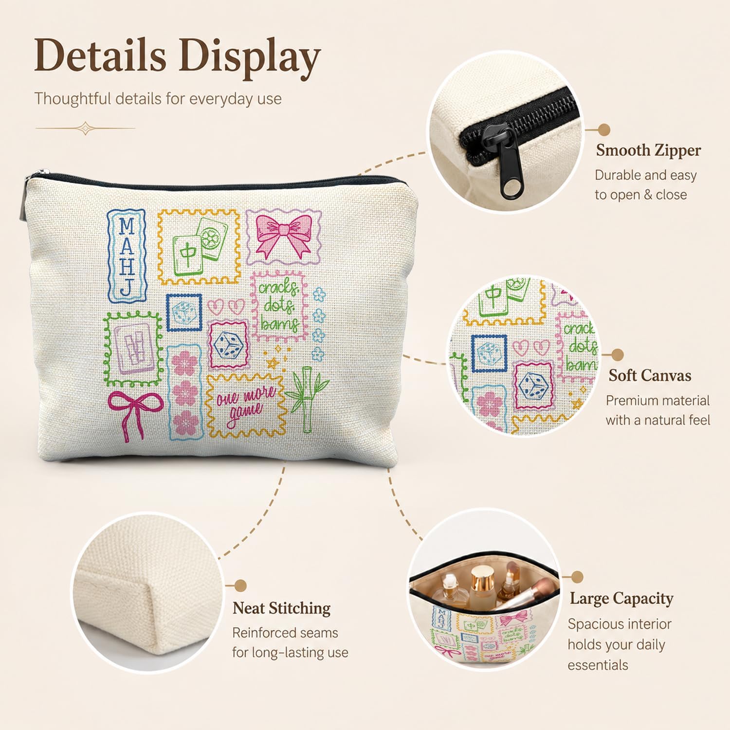 Mahjong Lover Player Gifts for Women Makeup Bag for Purse image 2