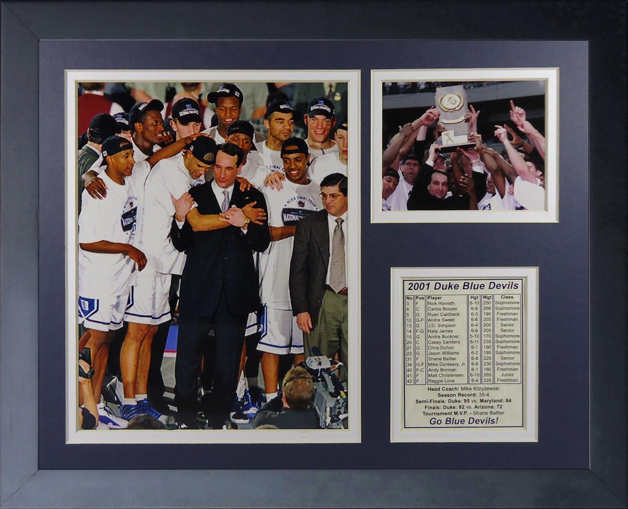 Legends Never Die Duke University Blue Devils 2001 National Champions Podium Collage Photo Frame, 11" x 14", (12451U)