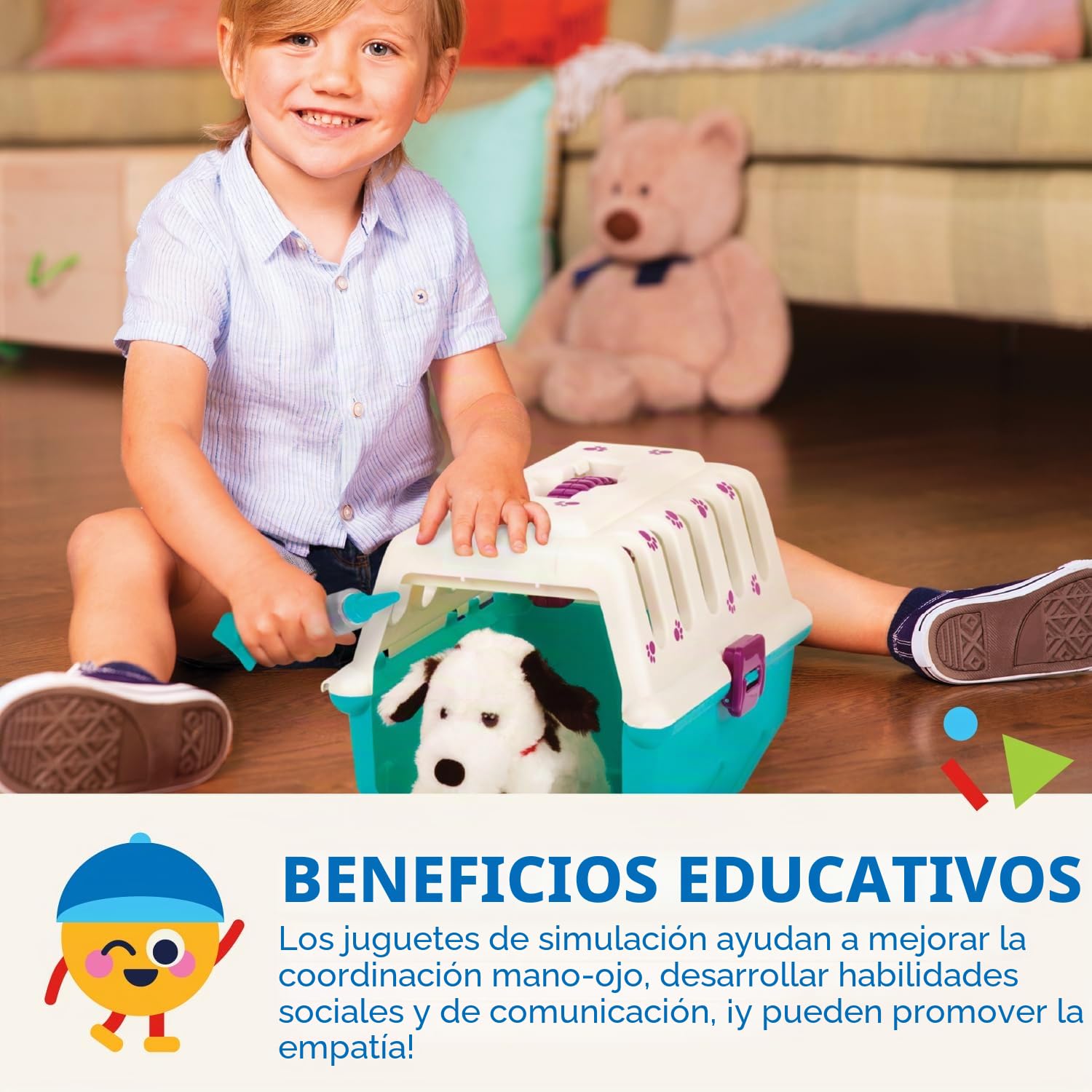 Battat - Juguete para Simular ser un Veterinario - Juego para el Cuidado del Perro - Peluche y transportín - Set de Veterinario para niños - 2 años +