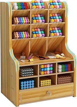 Marbrasse Upgraded Wooden Pencil Holder, Pen Organizer for Desk, Easy Assembly, Art Supply Organizer Caddy Cherry Color