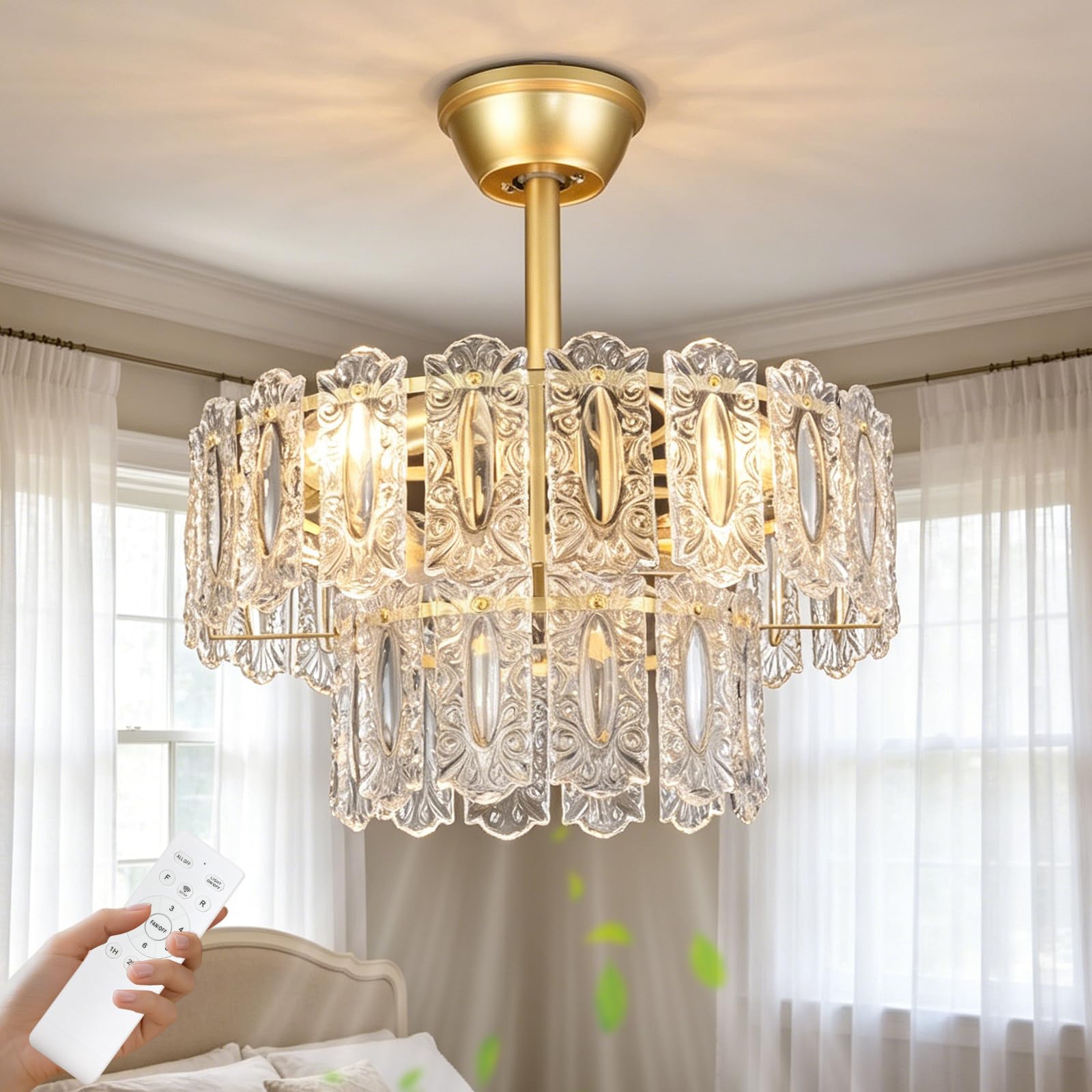 View 1 of ***STOCK PHOTO FOR REFERENCE ONLY***Depuley Bedroom Ceiling Fan with Lights: 20" Gold Chandelier Small Fan with Remote Control - Modern Crystal Fandelier for Girl's Bedroom Living Room Nursery (E26 Bulbs Not Included)