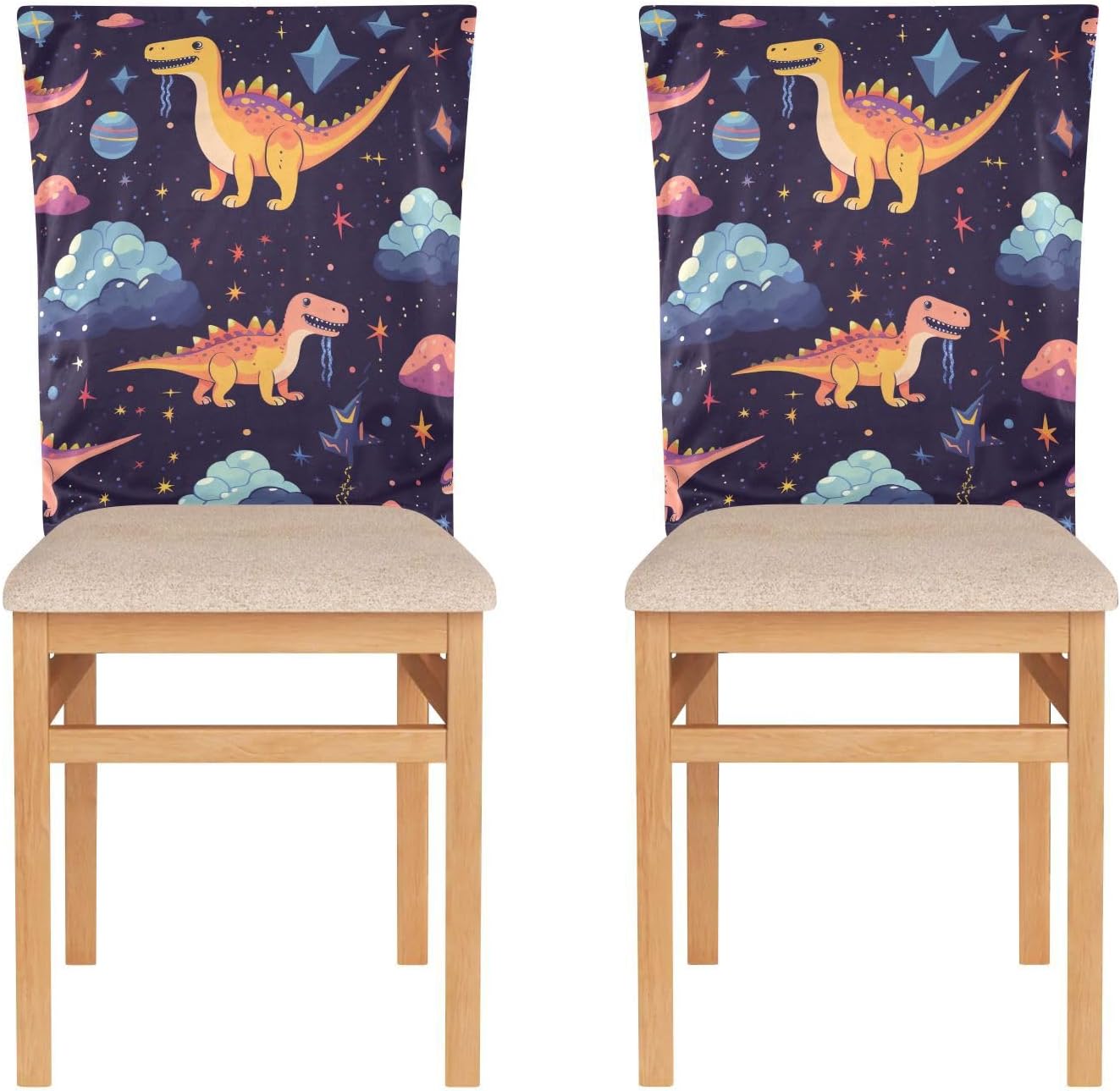 ALAZA Dinosaur and Stars Chair Back Cover Set of 6, Washable Reusable Removable Chair Slipcovers Decorative Chair Cover for Home Kitchen Wedding Party