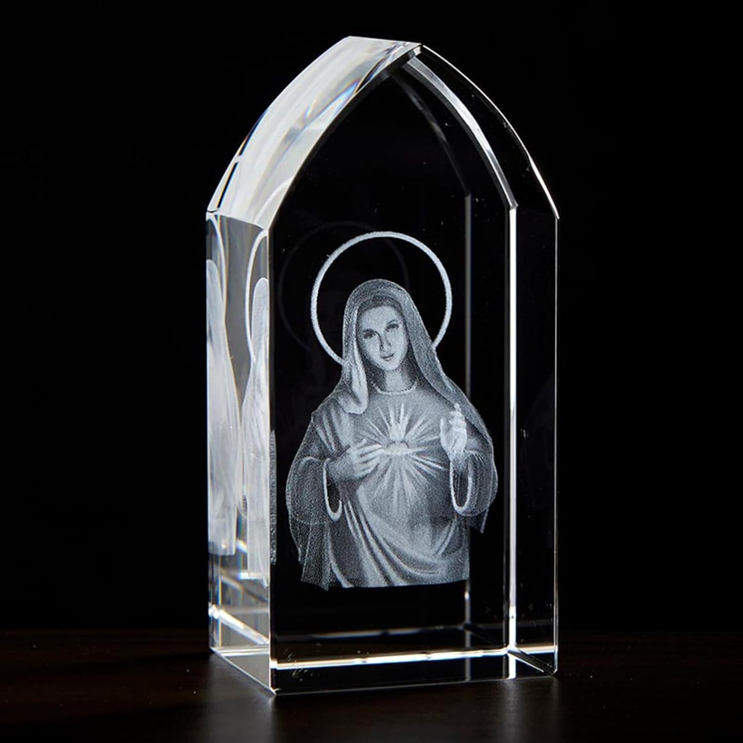 Christian Brands Home Décor - Cathedral Window-Shaped Laser Etched Glass Block by Jeweled Cross, 1.5" W x 3.25" H, First Communion Boy