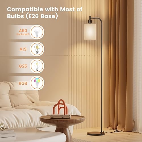 Vista 5 de Floor Lamp with Linen Shade, Dimmable Tall Standing Lamp with Remote Control & 3 Color Temperatures, Modern Floor Lamps for Living Room Bedroom Beige
