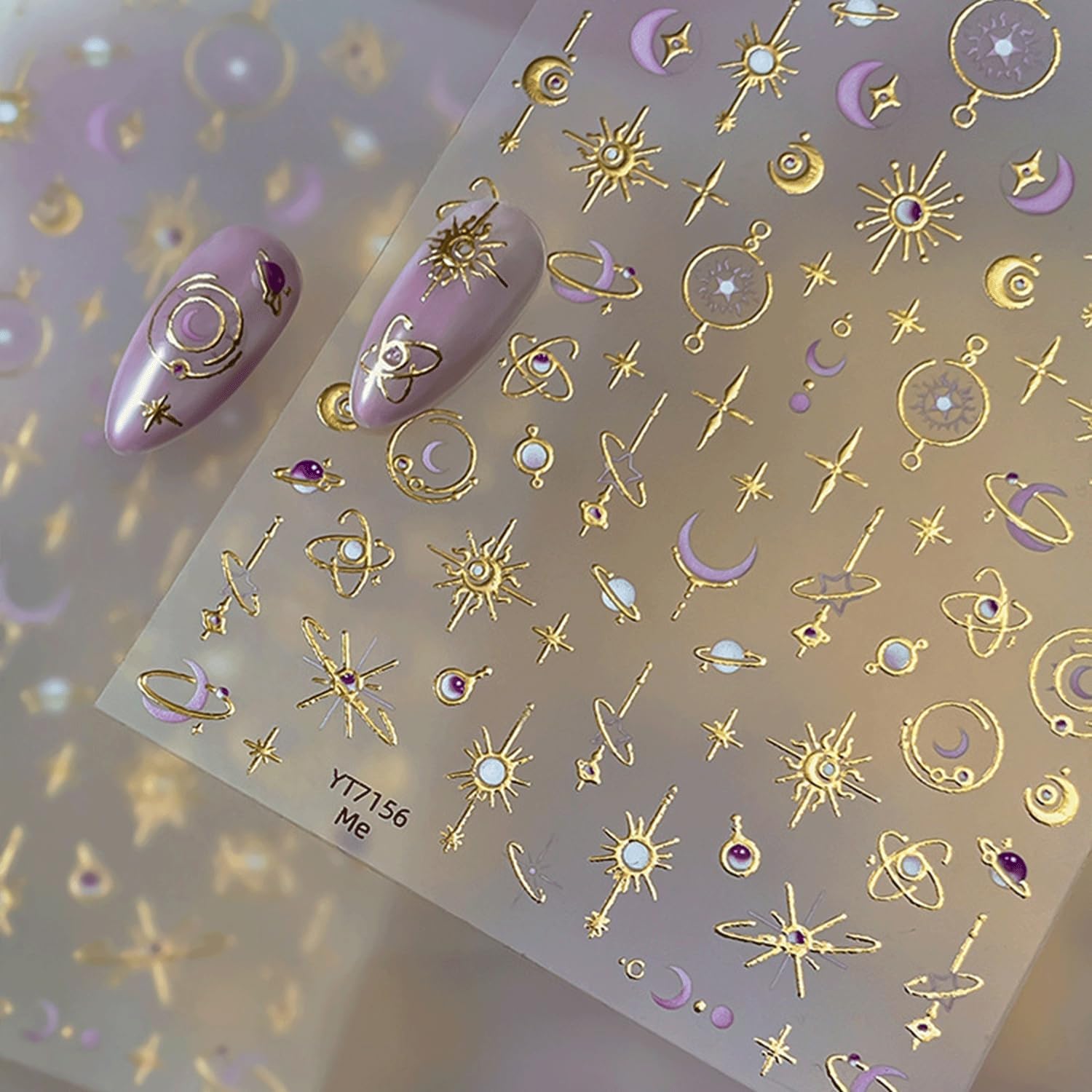Gold Nail Stickers Moon Star Nail Stickers for Nail Art 5D Embossed Nail Art Stickers Gold Star Nails Decals Retro Nails Design for Women DIY Decor Manicure Accessories