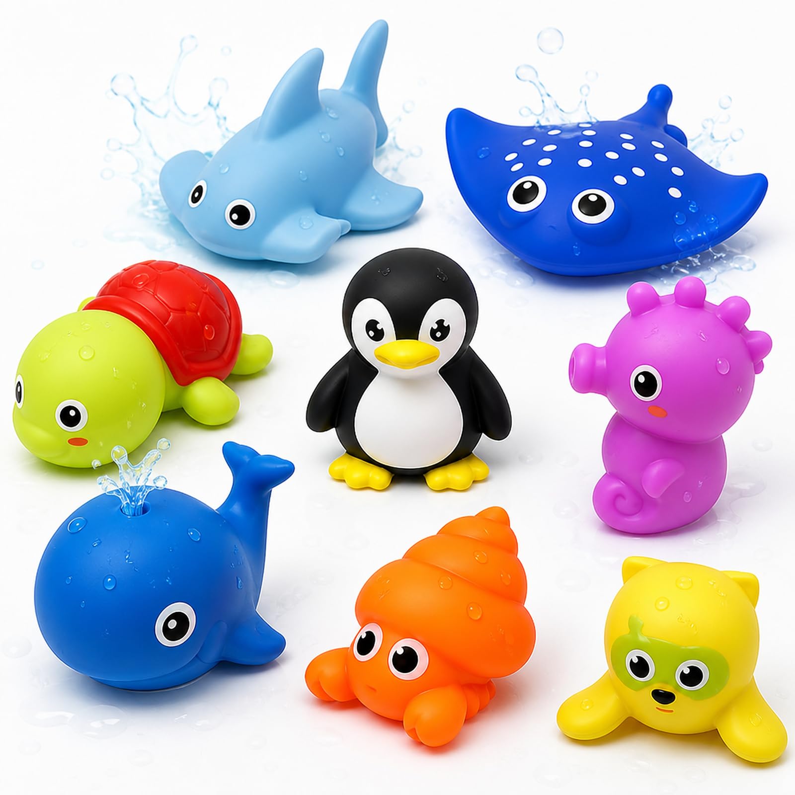 8PCS Bath Animal Figures, Sea Creature Bath Set for Family Routines