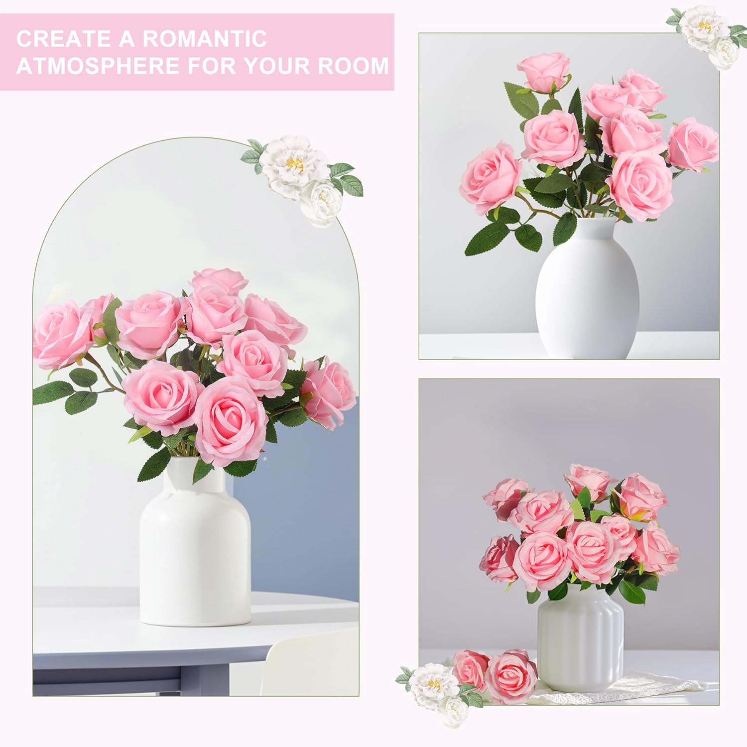 LELEE Artificial Roses Bulk Pink Silk Rose with Stem, 52pcs Fake Flowers Decoration for Wedding Table Centerpieces Bridal Bouquet Home Decor - Image 2