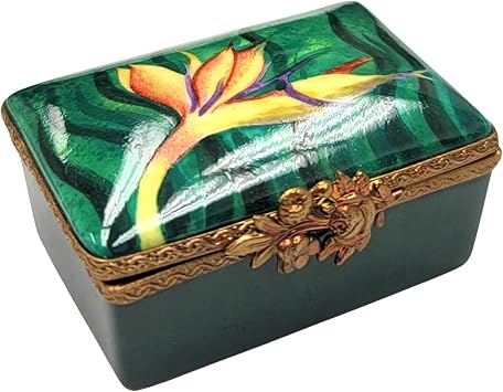 Limoges Rectangle Bird of Paradise Flower Pill Box Porcelain