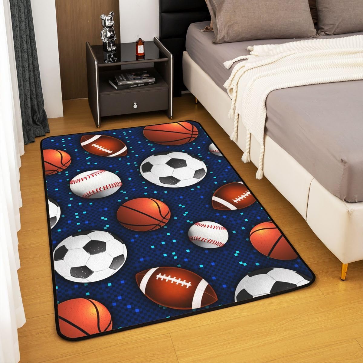 Erosebridal Ball Game Area Rug for Kids Boys Teens,Baseball Carpet 5x7,Basketball Soccer Indoor Floor Mat,Glowing Neon Sports Theme Area Runner Rug for Living Room Bedroom