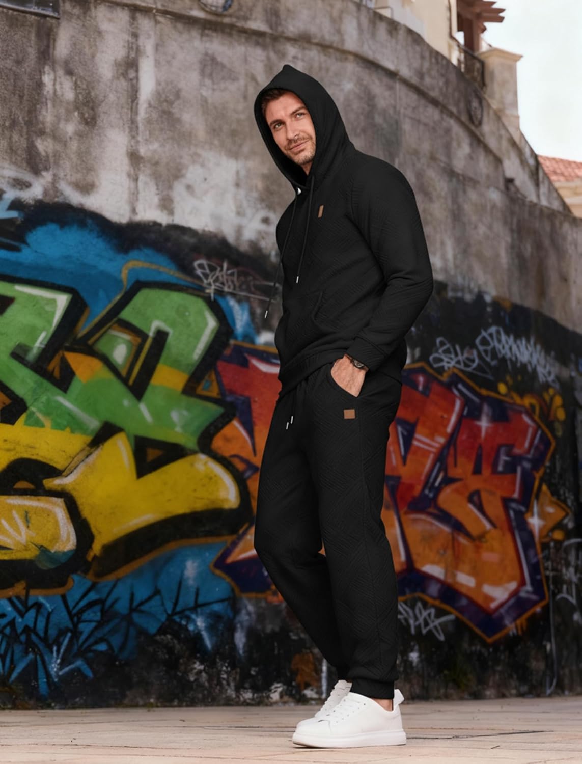 Vssjavun Mens Sweatsuits 2 Piece Set Long Sleeve Jacquard Sweatshirt Jogging Sweatpants Tracksuits - Image 6