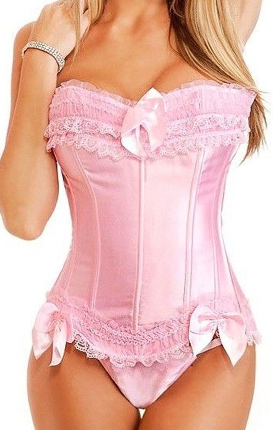 KelvryBasque Satin Lace up Back Bustier Corset Top Size S-6XL
