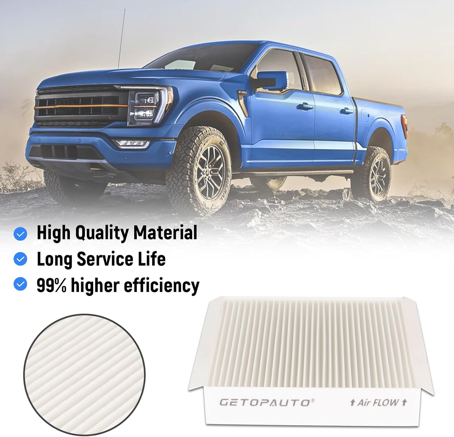 GETOPAUTO FP92 Cabin Air Filter Compatible with Ford F150 2015-2023, F250 F350 F450 F550 2017-2022, Ford Expedition 2018-2023 Lincoln Navigator Replaces FP79, FP92, FL3Z19N619A, WP10266 (Set of 4)