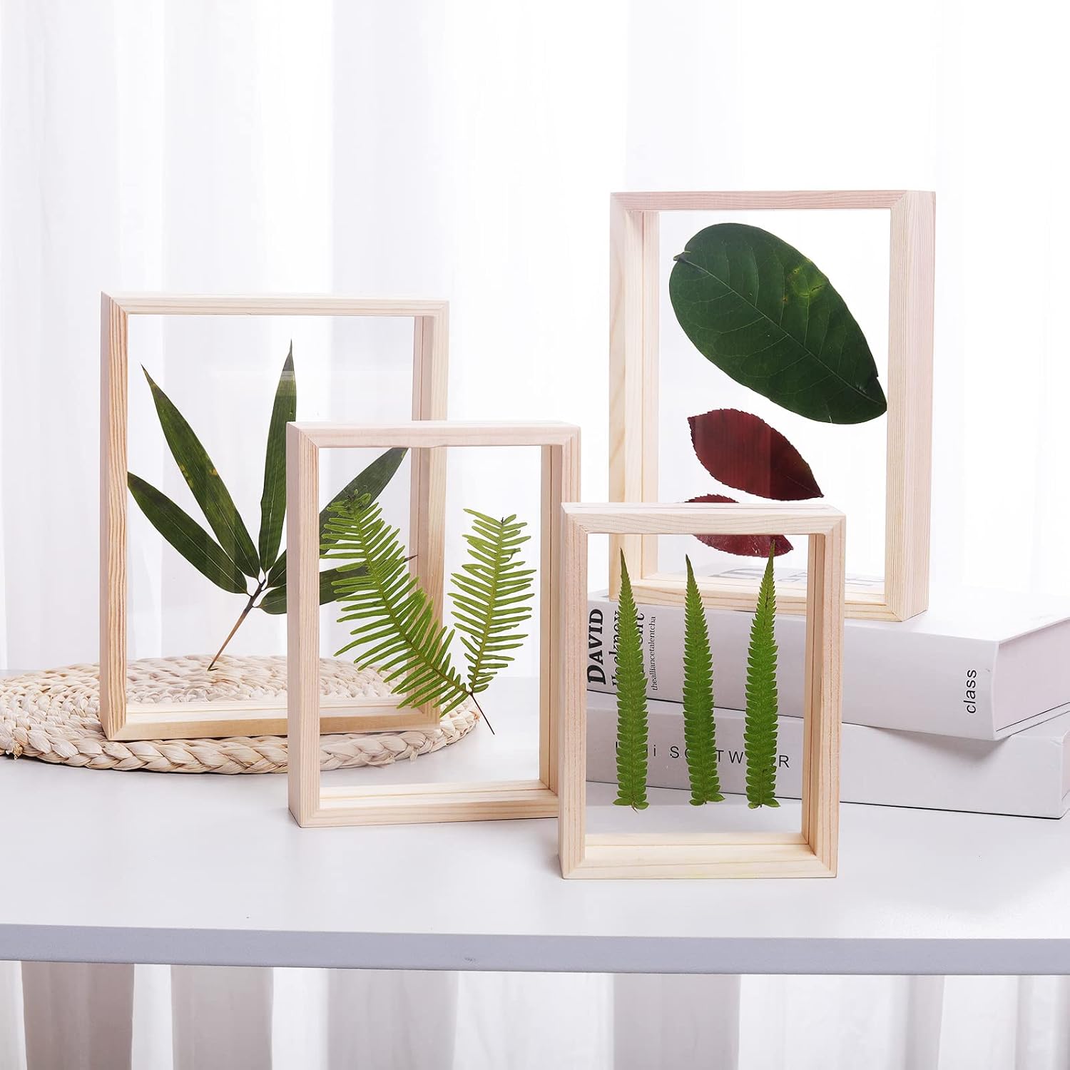 LONGWIN 4x6 Wood Picture Frames Double Sided Acrylic Plant Specimen Frame for Pressed Flowers Dried Leaf Display Table Decoration