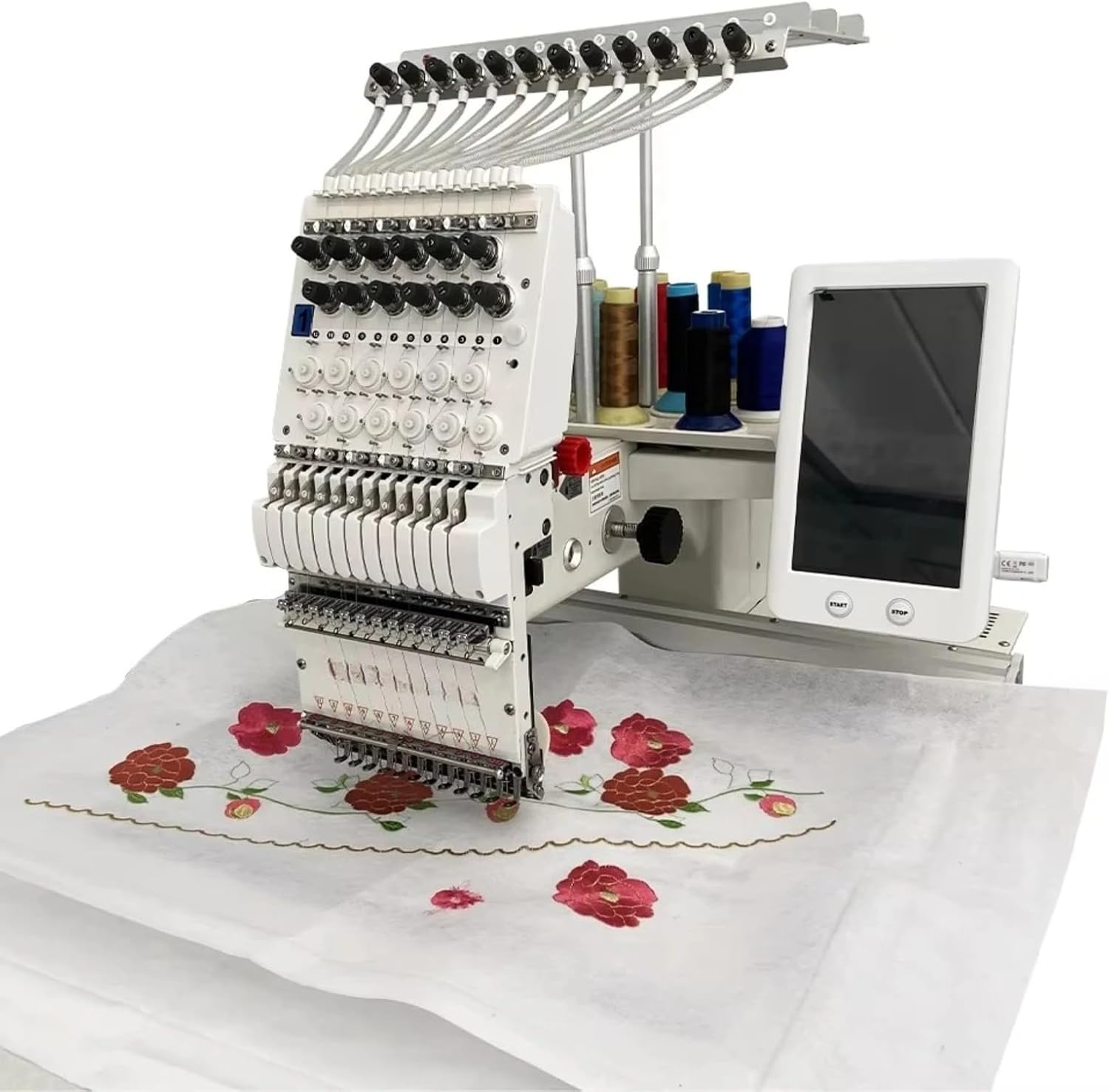 Heavy-Duty Industrial Embroidery Machine Multi Needle Computerized Embroidery Machine for Hat Flat Logo Stitching, Smart Touchscreen Auto Color Change for Bulk Orders and Apparel Shops