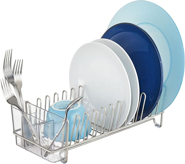 iDesign Classico Compact Dish Drainer, Satin/Clear