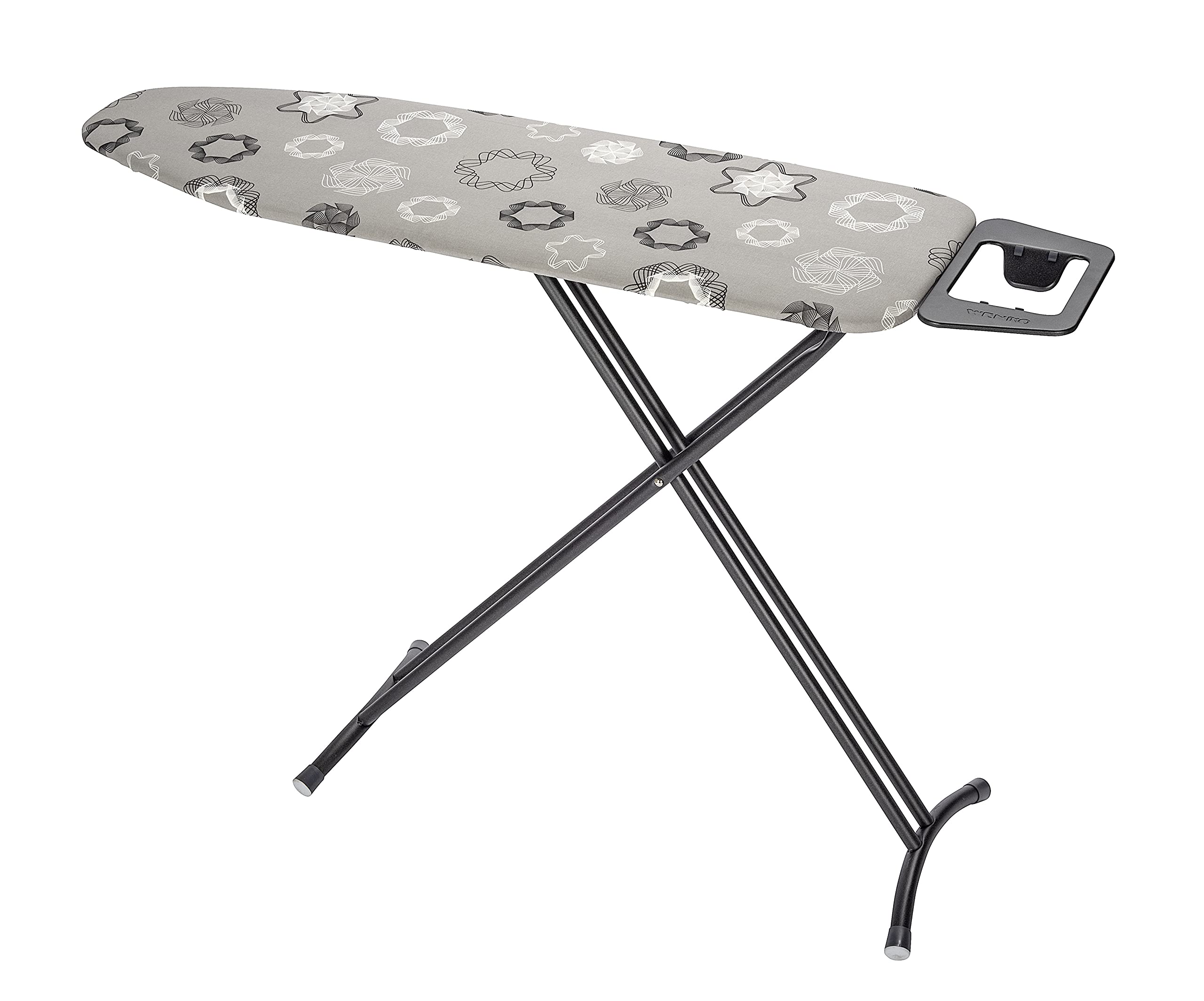 WENKO Bügeltisch Classic Black, Bügelbrett, dampfbügelgeeignet, mehrfach höhenverstellbar 73-90 cm, besonders standfest in Schwarz Ø 22/28 mm, Bügelfläche 120 x 38 cm, 8 mm Polsterung