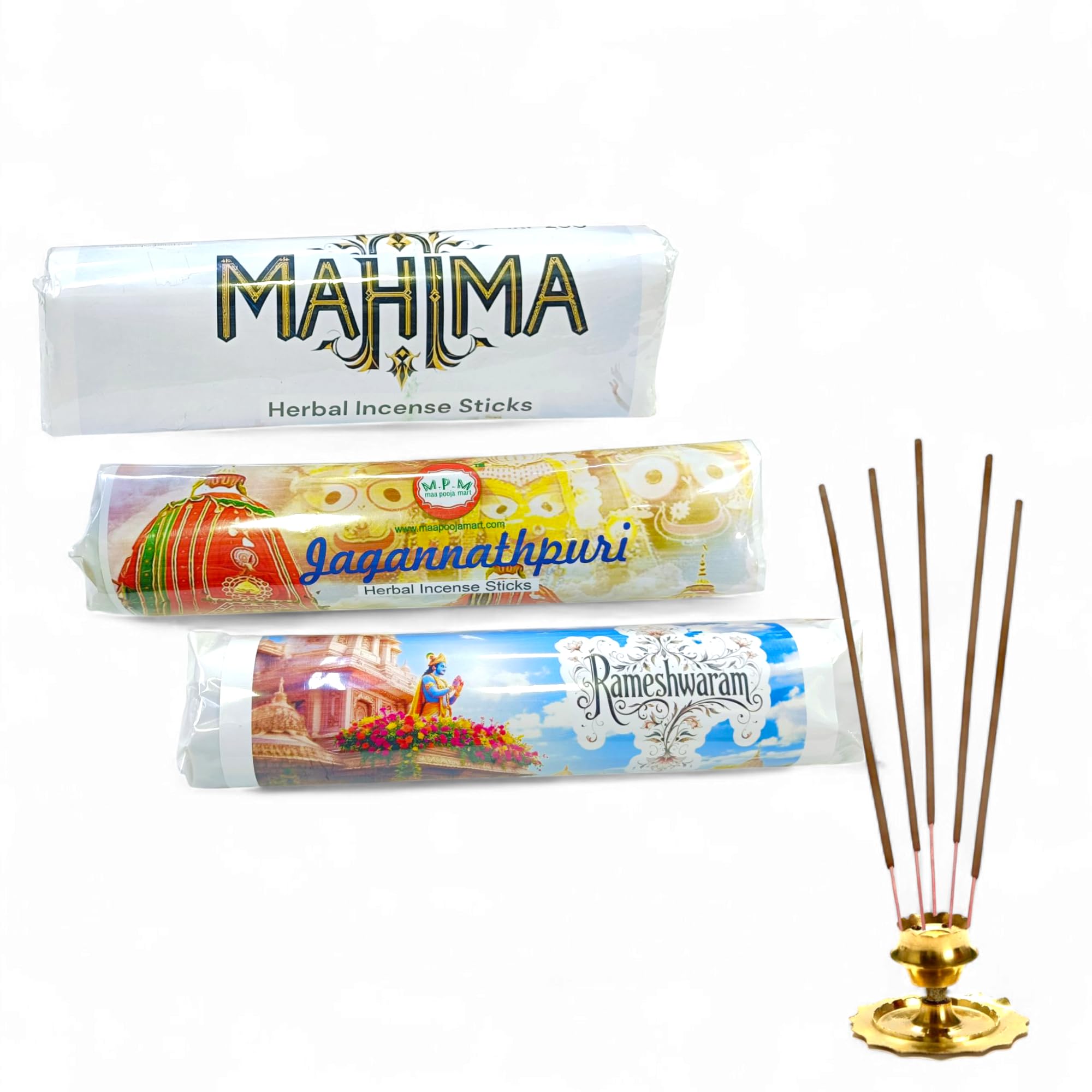 Maa Pooja Mart 600 Sticks+ (250g x 3packs) | Maa Pooja Mart Aggabatti | Charcoal Free| Less Smoke | Natural Smell Indian Herbal Incense Sticks Set, Mahima, Jagannathpuri, Rameshwaram-image-34