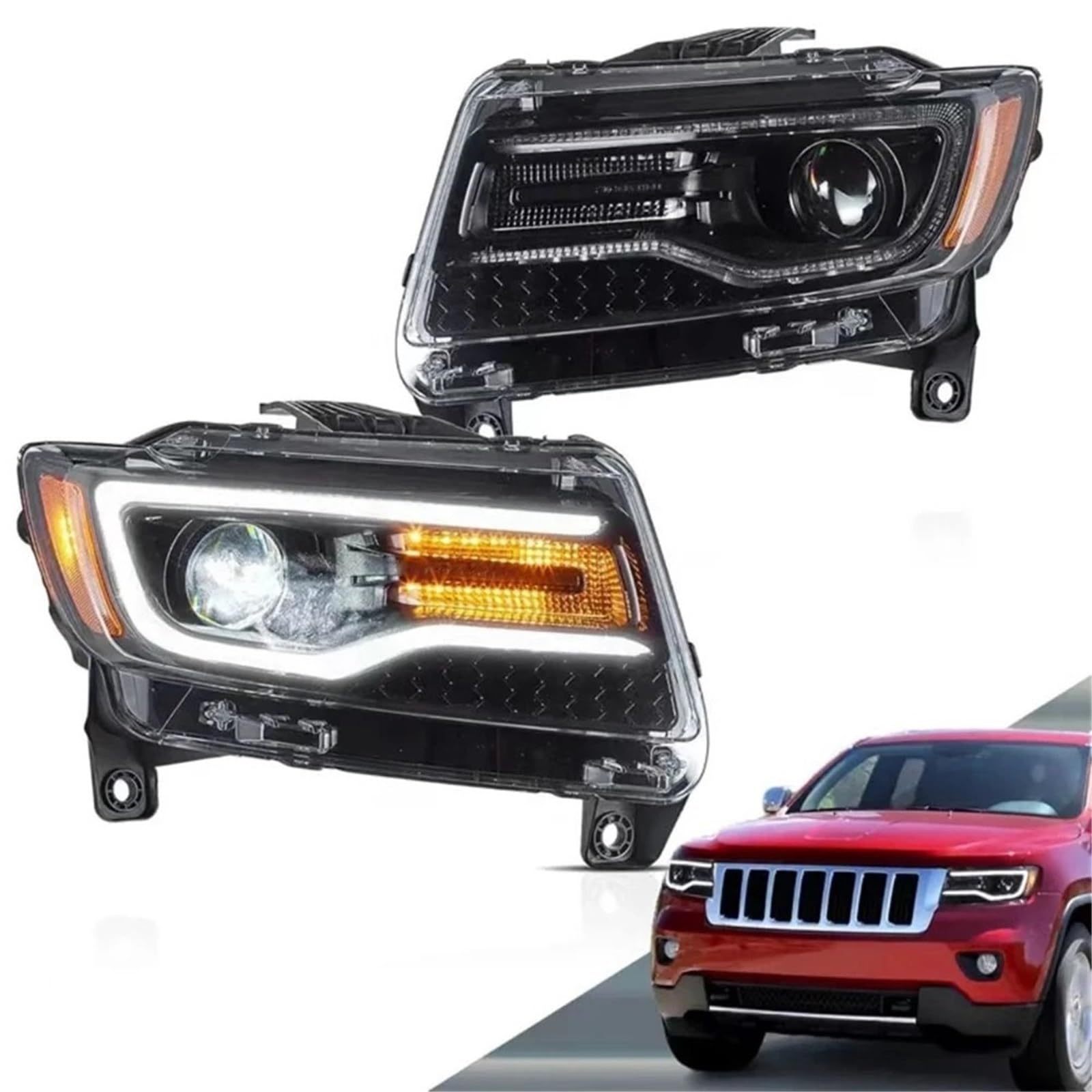 Do Grand Cherokee WK2 2011-2013 Światła drogowe | Przednie Światła DRL Start Sekwencyjne Montaż Lampy Reflektory LED(Right Hand Drive)