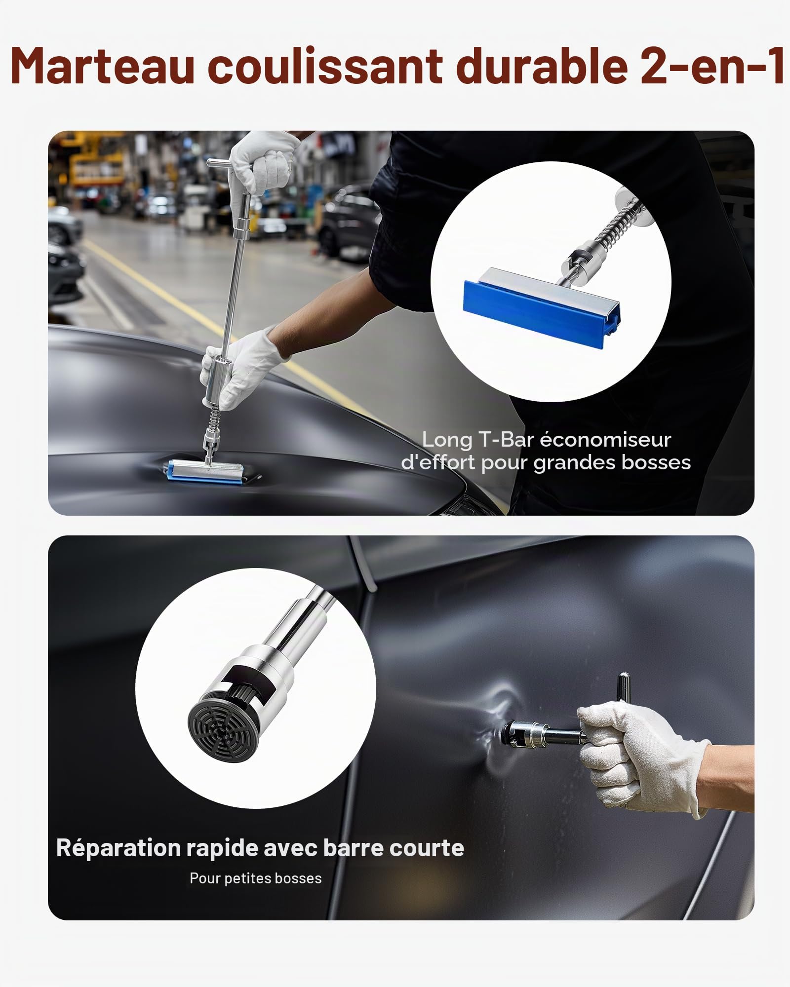 VEVOR Kit de Débosselage de Carrosserie sans Peinture 100PCs, avec Extracteur Doré, Pont de Débosselage, Marteau à Inertie, Barre en T, Pistolet à Colle, Outil de Réparation de Bosses pour Garage