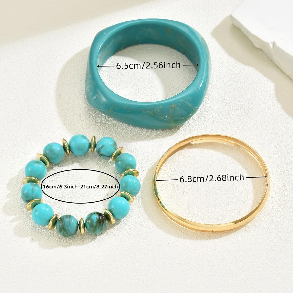 3Pcs Chunky Gold Bangles Bracelets for Women Resin Beaded Bracelets Irregular Layered Bracelets Set Lightweight Boho Beach Fashion Jewelry Accessaries - Image 3