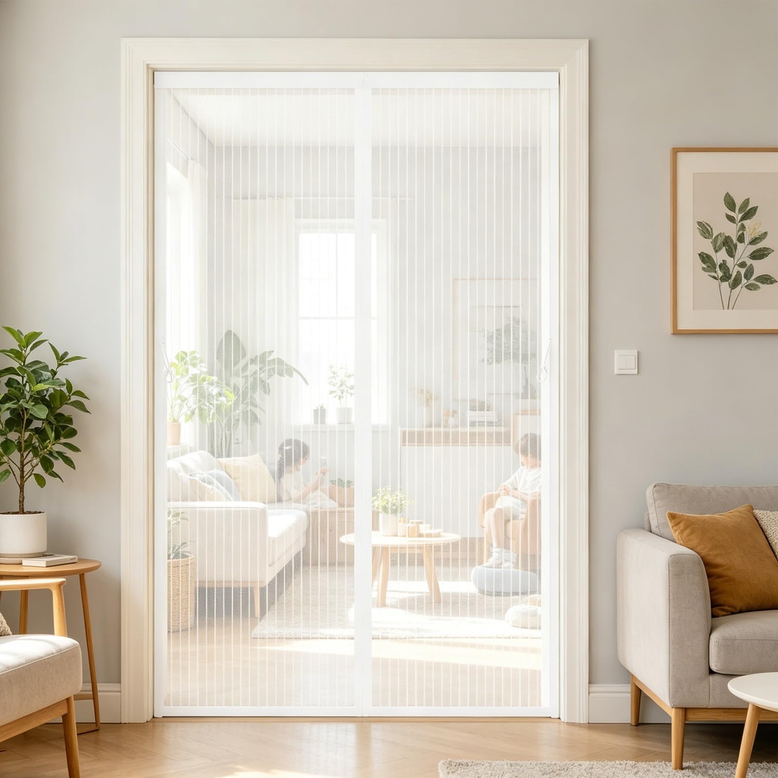 Magnetic Screen Door 176 x 230 cm with Powerful Magnets and Full Frame Adhesive Strips, Hands-Free Closing Magnetic Bug Mesh Curtain for Front Doors, Sliding Doors, White