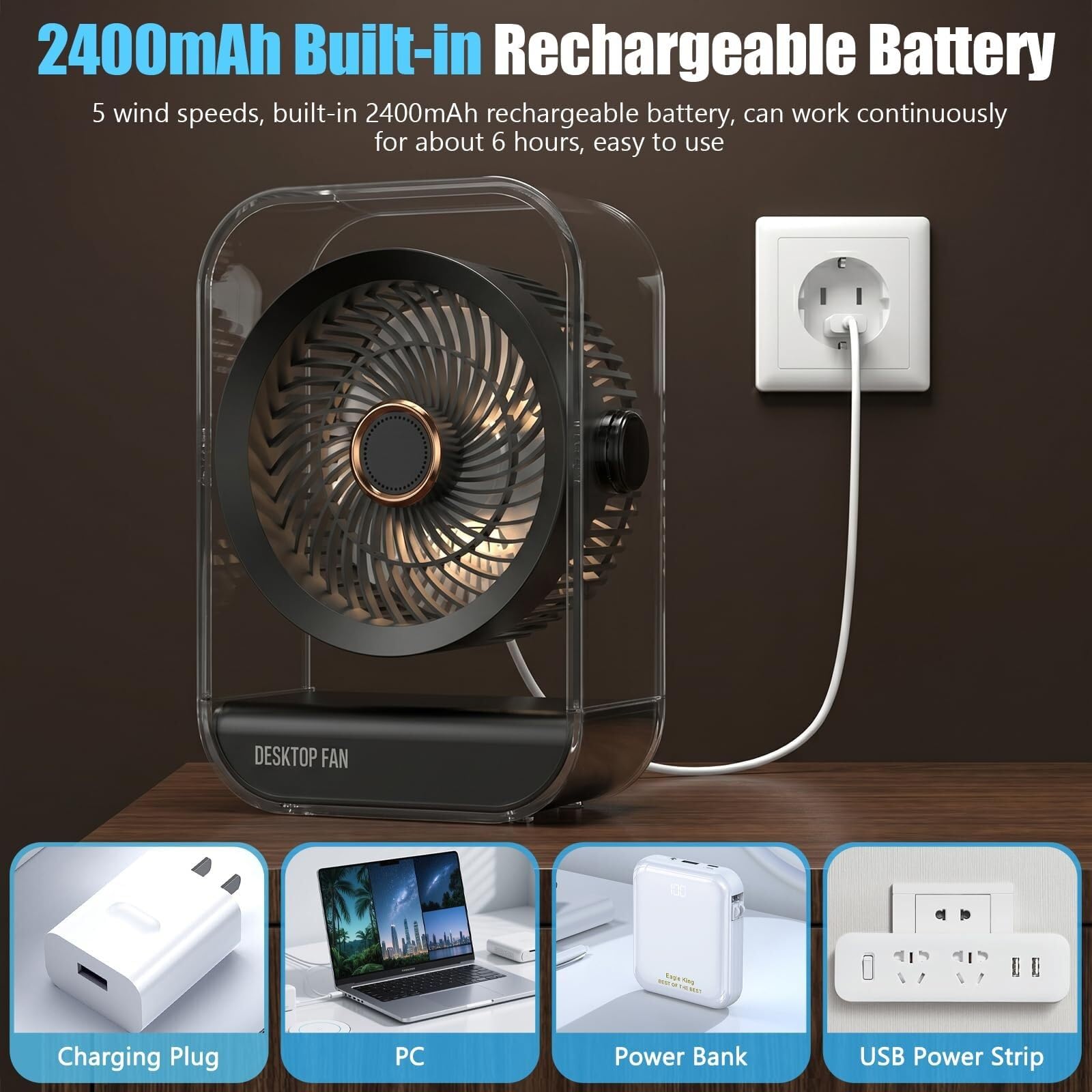 Ventilador de mesa USB 2400 mAh