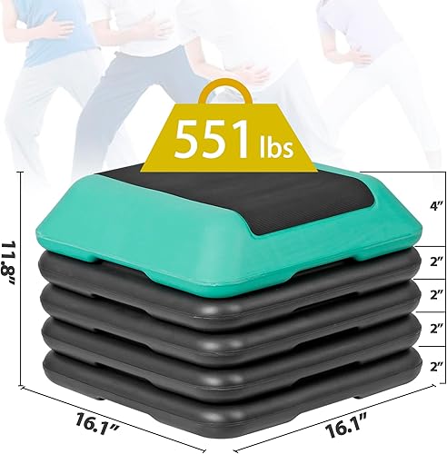 Miniatura 10 de Smartxchoices Banco de plataforma de entrenamiento aeróbico ajustable de 16 pulgadas con 4 elevadores de 4 a 6 a 8 a 10 a 12 pies de altura para