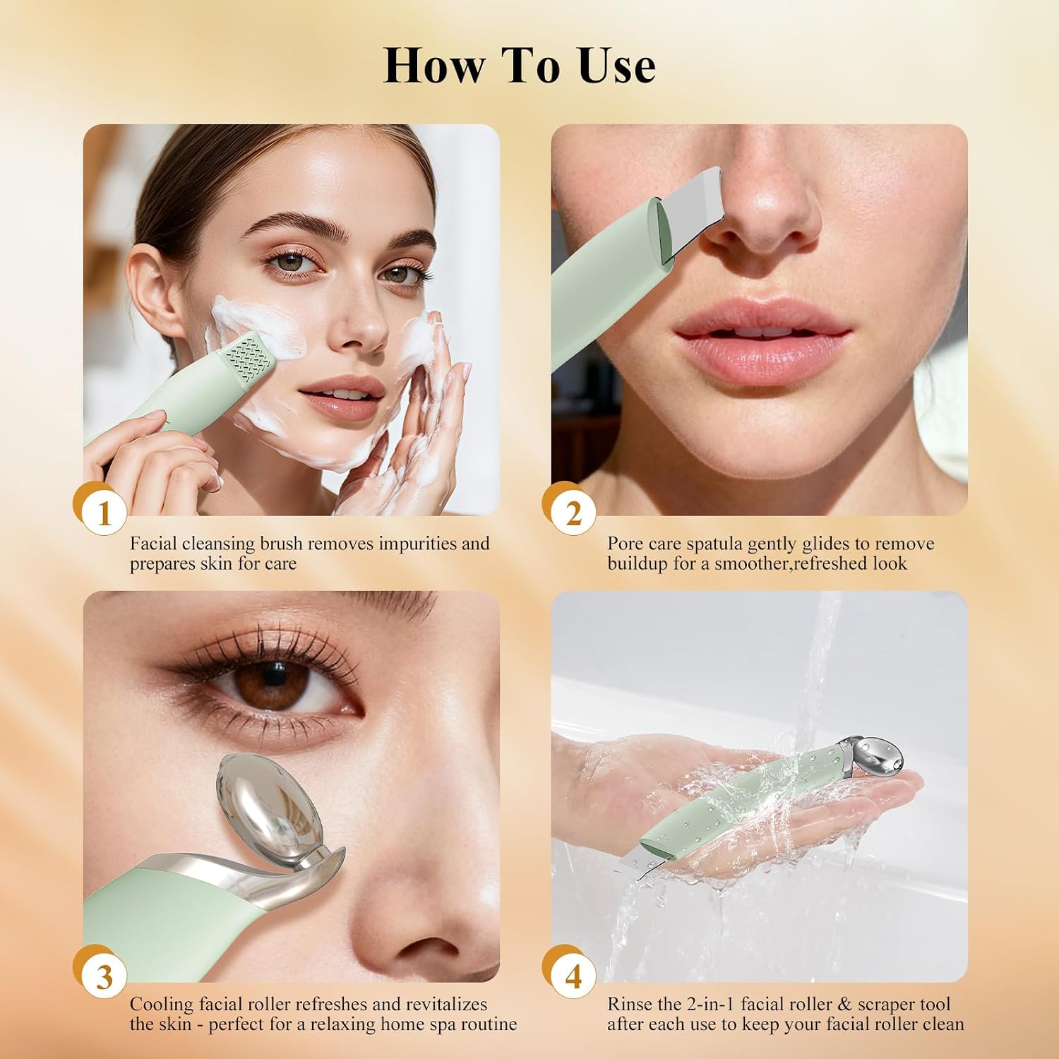 Ice Roller for Face & Eyes, Cooling Facial Roller with Blackhead Remover & 2 Silicone Brushes, Stainless Steel Face Roller for Puffiness, Pores & Deep Cleansing (Green)