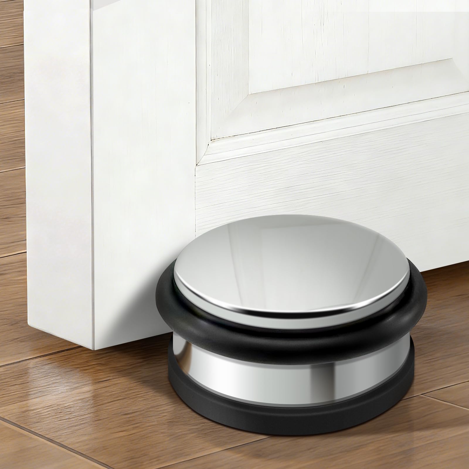 Door Stopper, 1.2kg Weighted Door Stop, Heavy Duty Floor Mounted Door Stops with Rubber Bumper, Metal Polished Chrome Doorstop for Indoors Outdoor