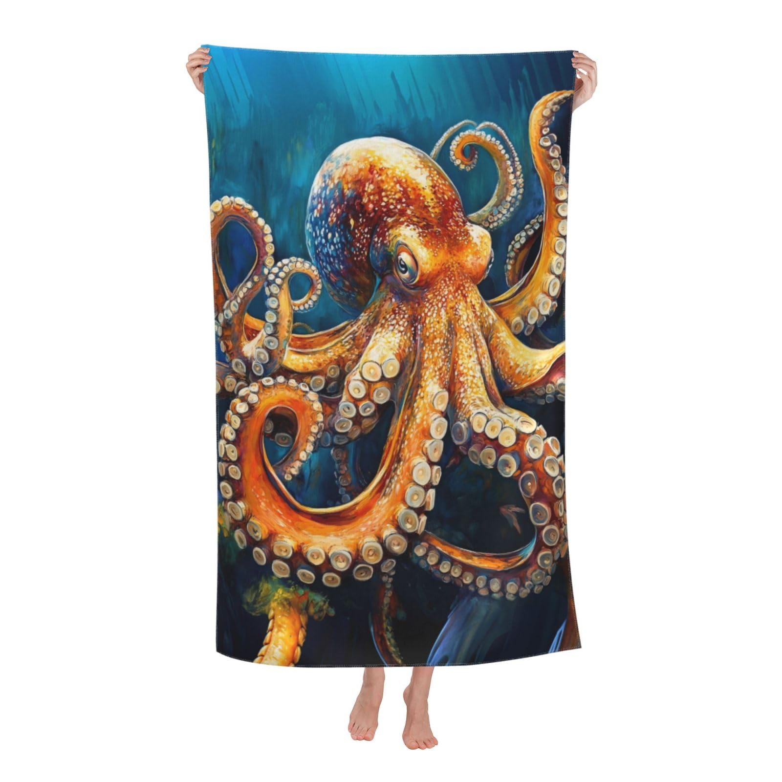 HLBSDM Orange Octopus Beach Towel 31inx51in Marine Sand Free Microfiber Bath Towel Ultra Soft Quick Dry Pool Towel Absorbent Towel Lightweight Towel for Swimming Bathroom Decor