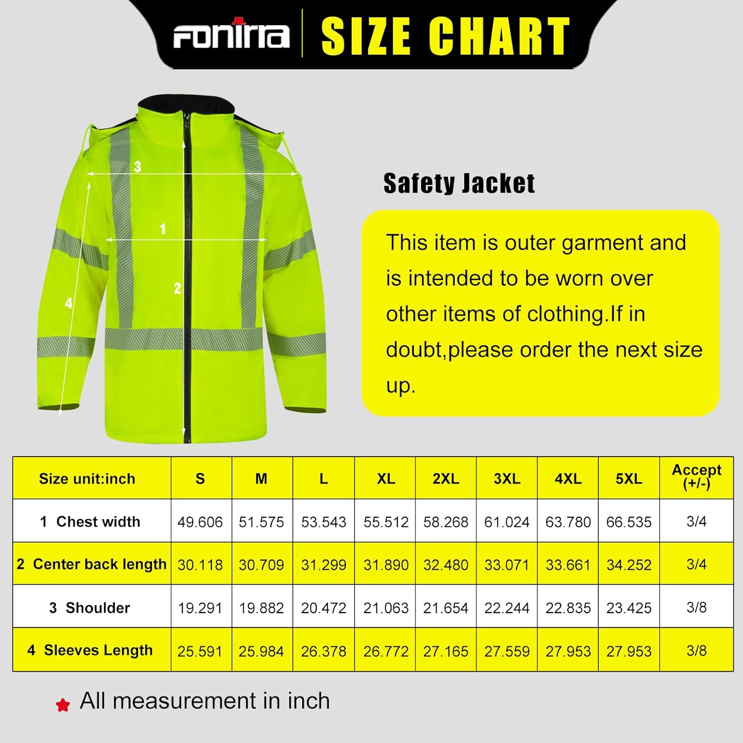 High Visibility Jacket for Men, ANSI Class 3 Reflective Waterproof Safety Coat, Hi Vis Construction Work Jacket
