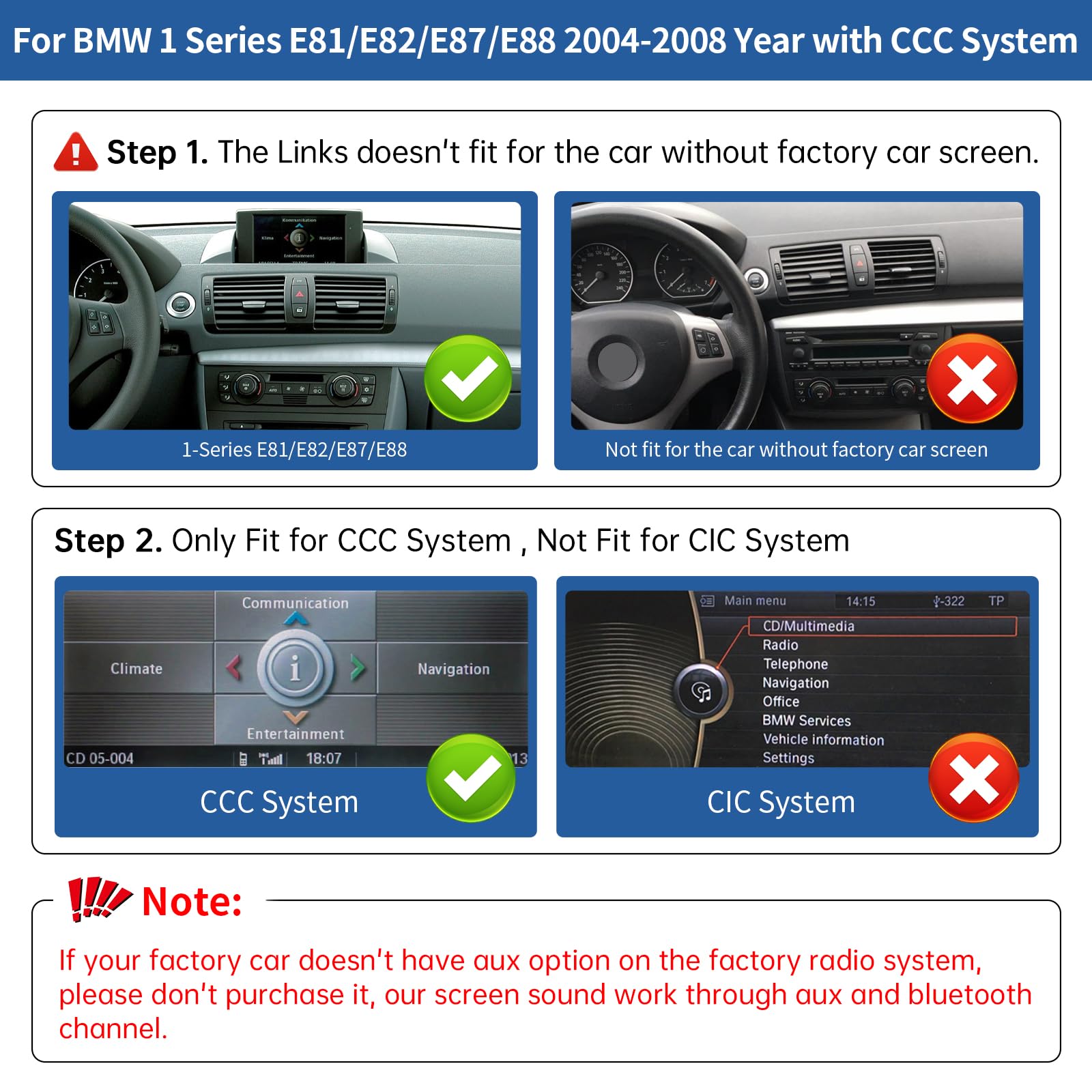Road Top 10,25 cala Bezprzewodowy odtwarzacz radiowy CarPlay/Android Auto/Mirrorlink/GPS dla BMW 1 serii E81/E82/E87/E88 2004-2008 rok z systemem CCC