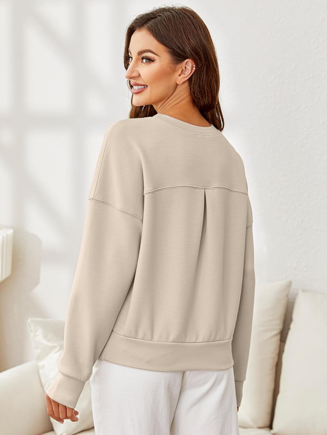 Glamaker Women's Crewneck Cropped Sweatshirt Pullover Stripe Air Essentials Basic Long Sleeve Shirts Casual Loose Fit Outfits - Image 3